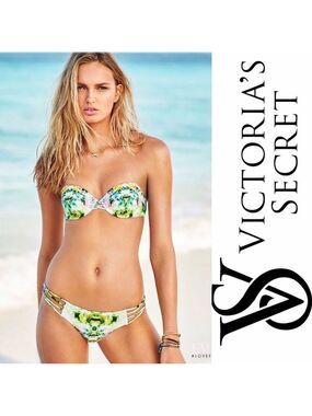 Victoria’s Secret the beach bandeau tropical studded bikini top Sz 32B
